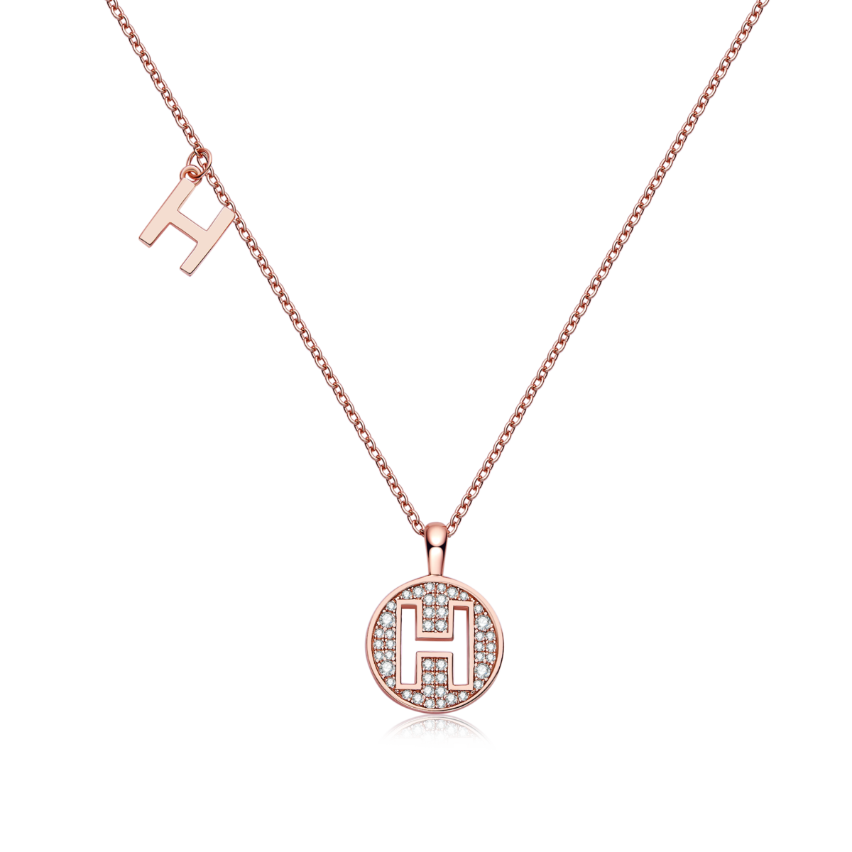 H-shaped pendant S925 silver plated rose gold Moissanite light luxury letter necklace